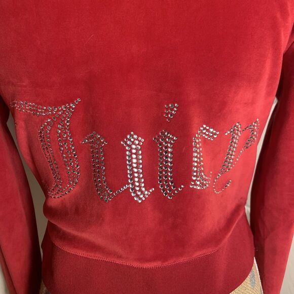 Juicy Couture Velour Y2K Tracksuit Set S Mcbling Red Spell Out Booty Rhinestones - Picture 7 of 15